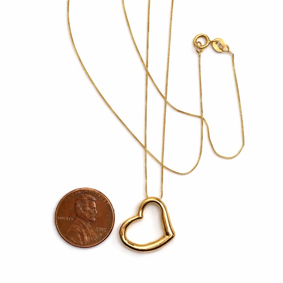 10K Gold Open Heart Necklace 18” Dainty Minimalist - Picture 3 of 4